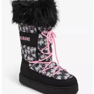 Sanrio Products Kuromi Face Fuzzy Puffer Boots