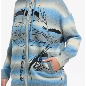 Studio Ghibli Products Spirited Away Haku Marled Stripe Oversized Knit Hoodie